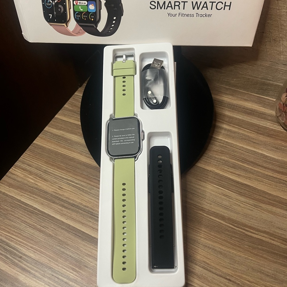 Smart Watch with Green and Black Bands